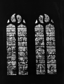 Verrière (2) : vie du Christ et de la Vierge, verrière à personnages, prieuré de chanoines réguliers de Saint-Augustin, de génovefains puis église paroissiale Saint-Pierre, Saint-Paul (Bazouges-la-Pérouse)