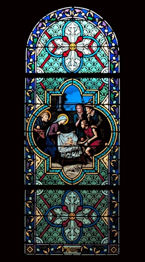 Verrière à personnages de la baie 10 : Adoration des bergers