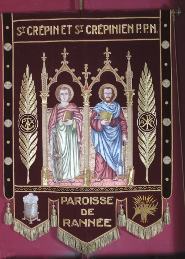 Bannière de procession : Vierge, dite Notre-Dame de Pontmain, Saint Crépin, Saint Crépinien