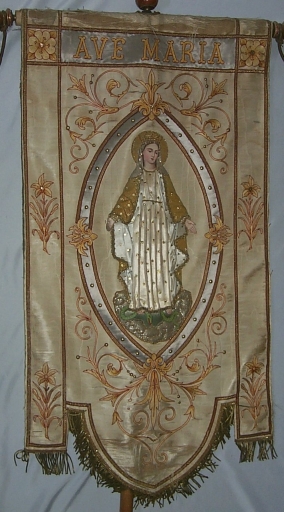 Bannière de procession : sainte Jeanne d'Arc, Immaculée Conception