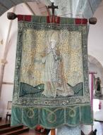 Bannière : saint évêque, Crucifixion, église Saint-Maudez (Coatascorn)
