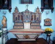 Retable à niches, 4 statues (statuettes), croix, chapelle Notre-Dame-de-Bonne-Nouvelle (Cléguer)