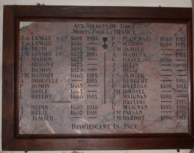 Tableau commémoratif des morts de la guerre 1914-1918