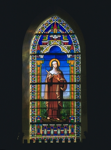 Verrière de la baie 8 (verrière à personnages) : sainte Thérèse d'Avila (?)