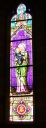 Ensemble des 5 verrières à personnages des baies 2, 4, 6, 8, 10 : saint Jean-Baptiste, Vierge à l'Enfant, sainte Anne et la Vierge, saint Dominique, saint Gabriel
