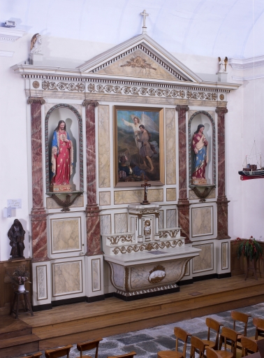 Ensemble de l'autel de l'Ange gardien : autel, tabernacle, 2 gradins d'autel, retable, degrés d'autel