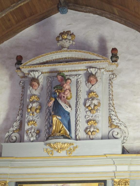 Statue (petite nature) : Vierge à l'Enfant dite Notre-Dame du Rosaire, église paroissiale Saint-Barnabé (Langoëlan)