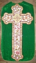 Ornement vert : chasuble, bourse de corporal et manipule