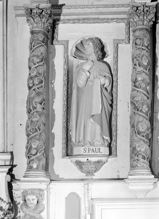 Statue, calvaire (petite nature, d'applique) : saint Jean dit saint Paul, église paroissiale Saint-Pierre-Saint-Paul (Lignol)
