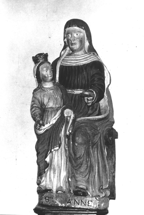 Groupe sculpté (petite nature, d'applique) : Education de la Vierge, église paroissiale Saint-Judoce (Lohuec)