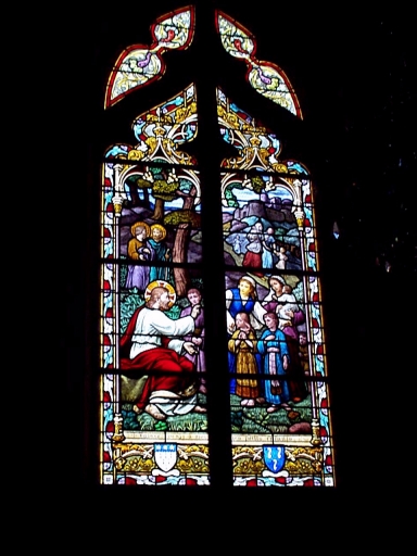 Verrière de la baie 5 (verrière à personnages, vitrail tableau) : Jésus bénissant les enfants