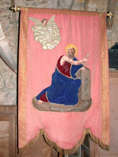 Bannière de procession paroissiale : Saint Pierre aux liens, Vierge à l'Enfant