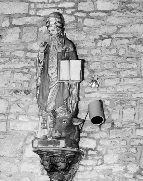 Statues (3), groupe sculpté (série, grandeur nature, d'applique) : saint Joachim, Education de la Vierge, saint Isidore, saint Cornély, église paroissiale Saint-Pierre (Baden)