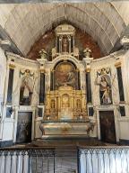 Ensemble du maître-autel : autel, tabernacle, exposition, 2 gradins d'autel, chapelle Saint-Golven, le Vieux-Bourg (Taupont)