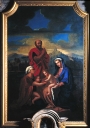 Tableau d'autel : La sainte Famille avec saint Jean, sainte Elisabeth et saint Joseph priant ; cadre