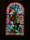 Verrières à personnages des baies 4, 6, 7 et 9 : Apparition du Sacré Coeur, Don des clés, Education de la Vierge, Couronnement de Charles VII