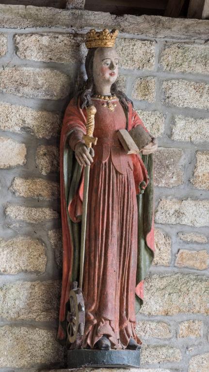 Statue (d'applique, petite nature) : sainte Catherine d'Alexandrie, chapelle Sainte-Catherine (Meslan)
