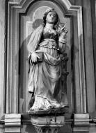 Statue (d'applique, petite nature) : sainte Barbe, église paroissiale Saint-Nicaise (Saint-Nic)