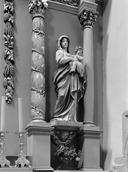 Statue (petite nature) : Vierge à l'Enfant, église paroissiale Saint-Beheau (Priziac)