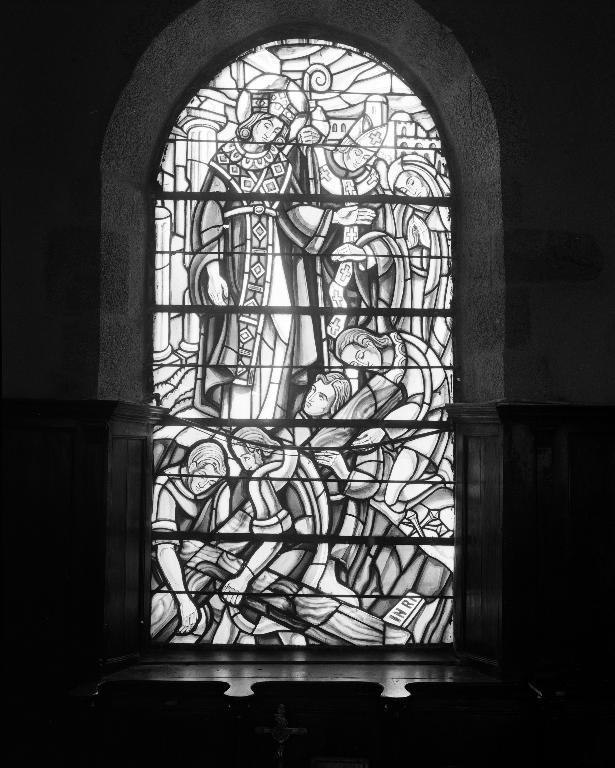 Verrière historiée : découverte de la sainte Croix par sainte Hélène (baie 2), église paroissiale Saint-Gérand (Cléguer)