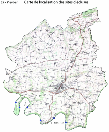 Les sites d'écluse de la commune de Pleyben