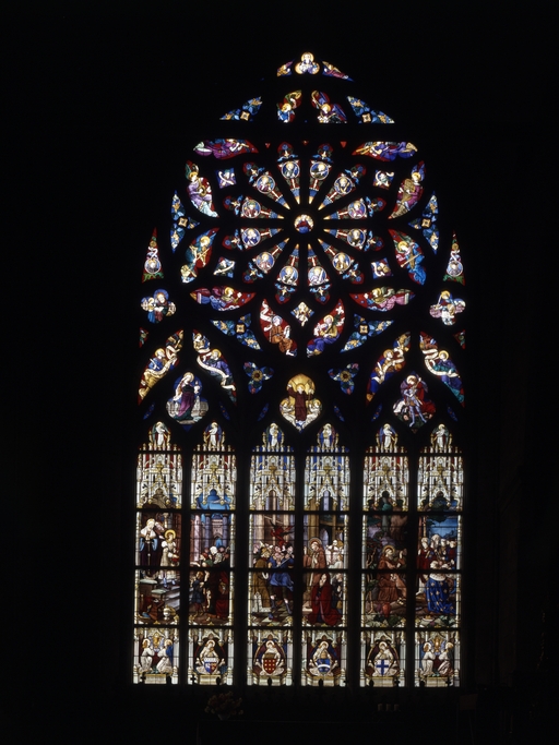 Verrière à personnages de la baie 0 : Légende de saint Gilles, église Saint-Gilles (Malestroit)