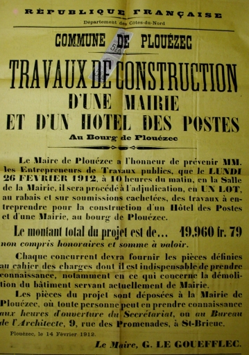 Ancienne mairie et bureau de poste de Plouézec, actuellement mairie de Plouézec, place du Bourg (Plouézec)