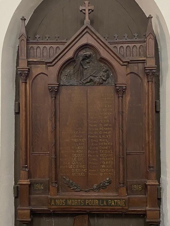 Plaque commémorative des morts de la guerre 1914-1918, église Saint-Brieuc (Cruguel)